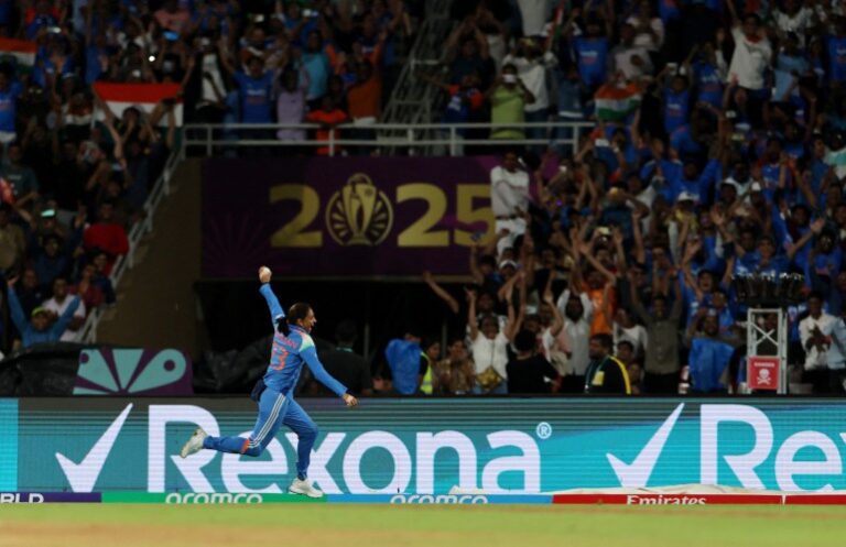 India's Harmanpreet Kaur celebrates after winning the ICC Women's World Cup